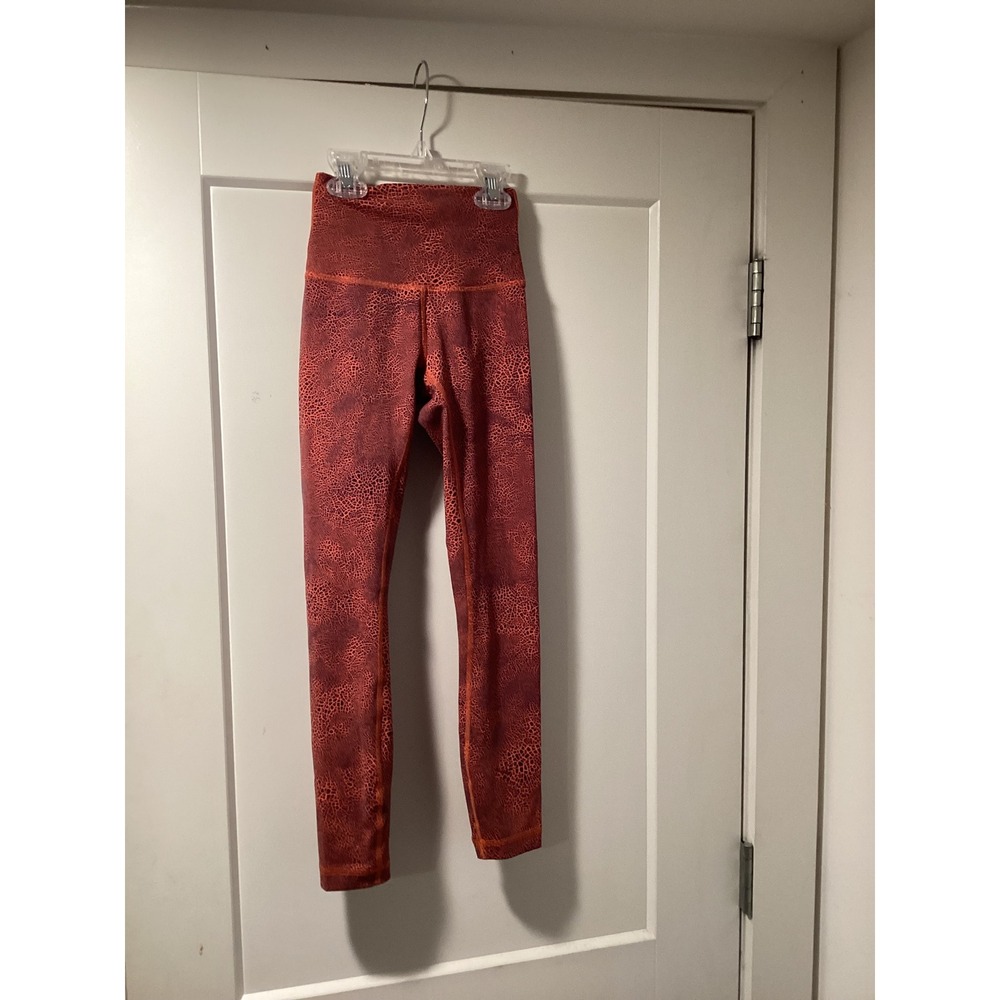 Lululemon Wunder Under High Rise Tights Orange Crackle Print‎ Size 0
